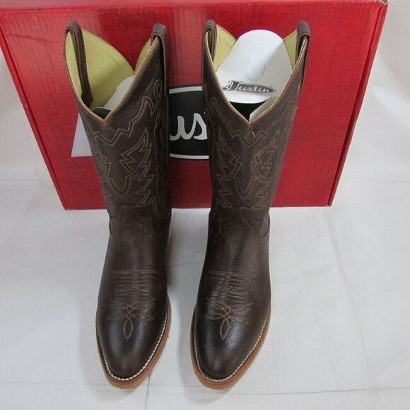 Justin Men's 12" Hayne Round Toe Cowboy Boots - Whiskey Cowhide - CJ2000 - Picture 2 of 5